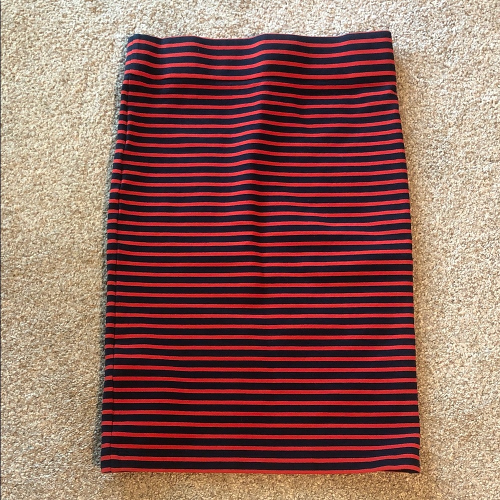 Madewell Red and Navy Striped Pencil Skirt